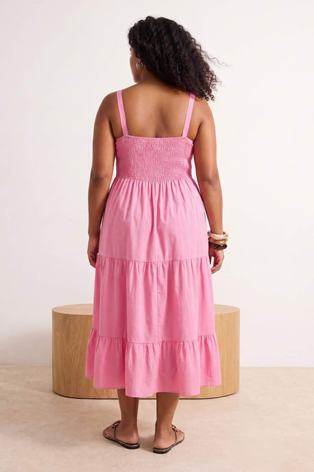 Trendyol Curve Damen Rosa Einfarbig Midi Ärmellos Abend / Alltag Skater Große Größen Kleid - Image 3