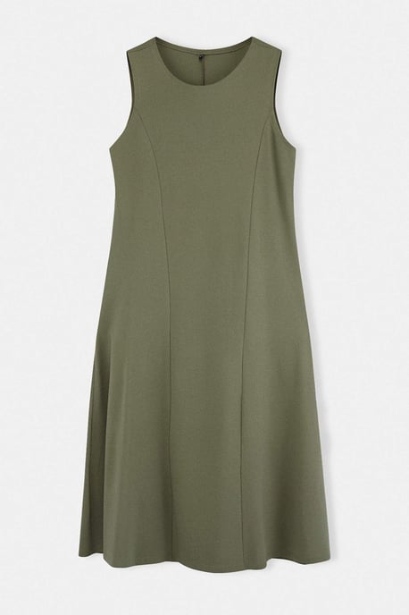 Trendyol Curve Damen Khaki Einfarbig Midi Ärmellos Casual A-Linie Große Größen Kleid - Image 3
