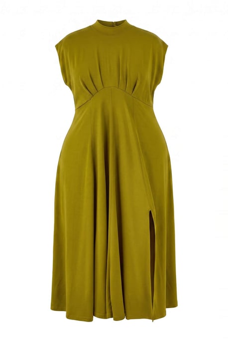 Trendyol Curve Damen Grün Einfarbig Midi Ärmellos Skater Große Größen Kleid - Image 4