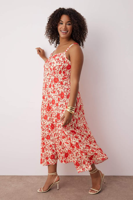 Trendyol Curve Damen Rosa Geblümt Midi Ärmellos Casual Gerade Große Größen Kleid - Image 1