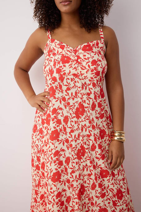 Trendyol Curve Damen Rosa Geblümt Midi Ärmellos Casual Gerade Große Größen Kleid - Image 2