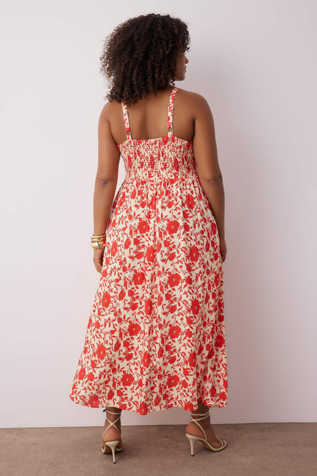 Trendyol Curve Damen Rosa Geblümt Midi Ärmellos Casual Gerade Große Größen Kleid - Image 3