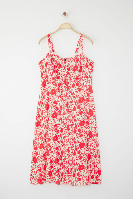 Trendyol Curve Damen Rosa Geblümt Midi Ärmellos Casual Gerade Große Größen Kleid - Image 4