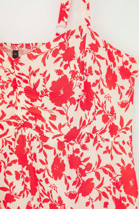 Trendyol Curve Damen Rosa Geblümt Midi Ärmellos Casual Gerade Große Größen Kleid - Image 5