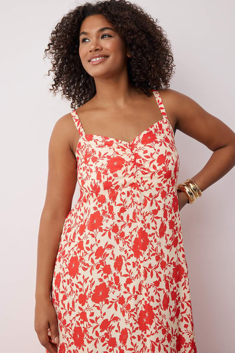 Trendyol Curve Damen Rosa Geblümt Midi Ärmellos Casual Gerade Große Größen Kleid - Image 6