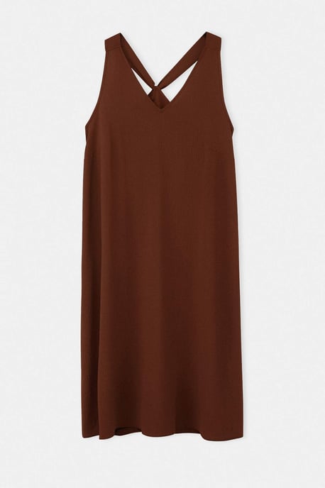 Trendyol Curve Damen Braun Einfarbig Midi Ärmellos Casual A-Linie Große Größen Kleid - Image 3