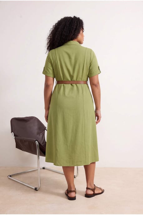 Trendyol Curve Damen Khaki Einfarbig Midi Kurz Casual A-Linie Große Größen Kleid - Image 4
