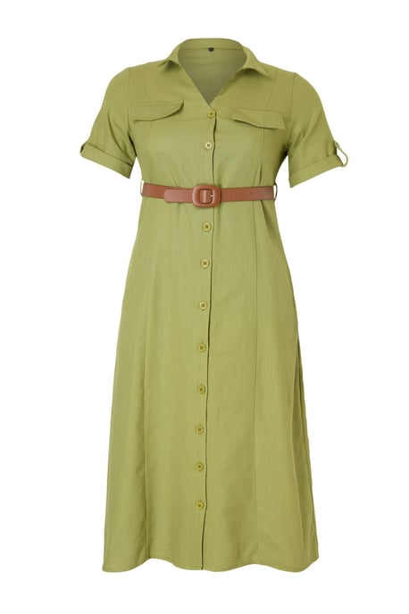 Trendyol Curve Damen Khaki Einfarbig Midi Kurz Casual A-Linie Große Größen Kleid - Image 5