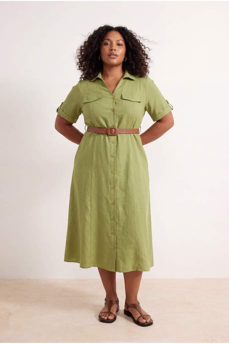 Trendyol Curve Damen Khaki Einfarbig Midi Kurz Casual A-Linie Große Größen Kleid - Image 6