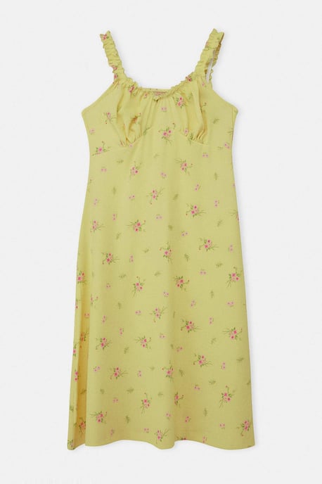 Trendyol Curve Damen Gelb Geblümt Midi Ärmellos Casual A-Linie Große Größen Kleid - Image 3