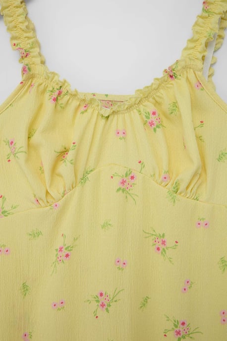 Trendyol Curve Damen Gelb Geblümt Midi Ärmellos Casual A-Linie Große Größen Kleid - Image 4