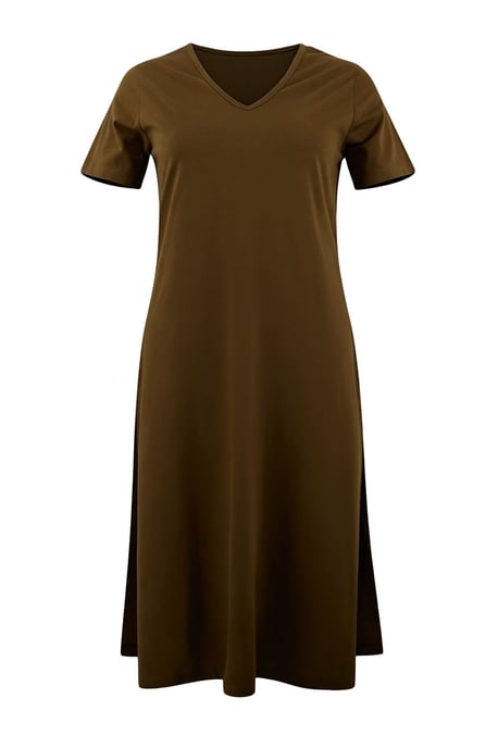 Trendyol Curve Damen Khaki Einfarbig Midi Kurz Casual Gerade Große Größen Kleid - Image 2