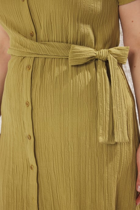 Trendyol Curve Damen Khaki Einfarbig Midi Lang Casual Hemdblusenkleid Große Größen Kleid - Image 2