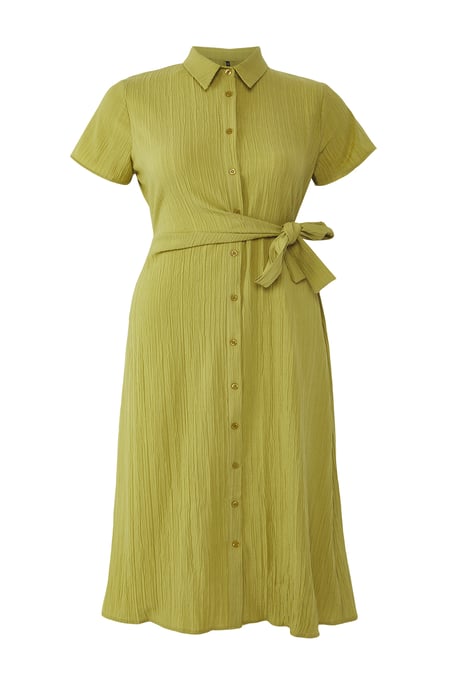 Trendyol Curve Damen Khaki Einfarbig Midi Lang Casual Hemdblusenkleid Große Größen Kleid - Image 4