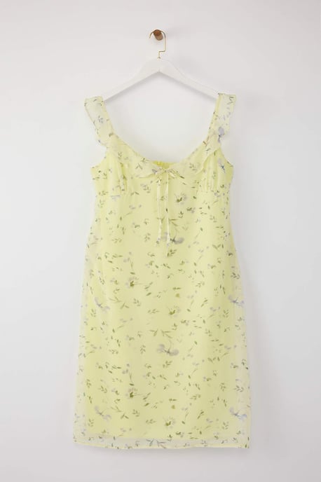 Trendyol Curve Damen Gelb Geblümt Midi Ärmellos Casual A-Linie Große Größen Kleid - Image 4