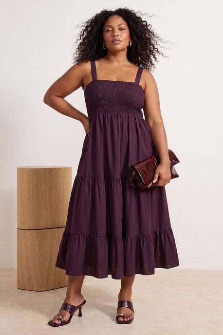 Trendyol Curve Damen Bordeaux Einfarbig Midi Ärmellos Abend / Alltag Skater Große Größen Kleid - Image 1
