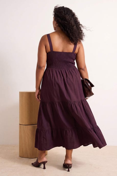 Trendyol Curve Damen Bordeaux Einfarbig Midi Ärmellos Abend / Alltag Skater Große Größen Kleid - Image 2