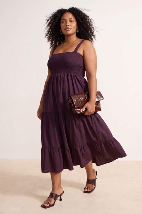 Trendyol Curve Damen Bordeaux Einfarbig Midi Ärmellos Abend / Alltag Skater Große Größen Kleid - Image 6