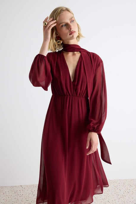 TRENDYOLMİLLA Damen Bordeaux Einfarbig Midi Lang A-Linie Kleider - Image 2