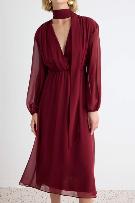TRENDYOLMİLLA Damen Bordeaux Einfarbig Midi Lang A-Linie Kleider - Image 3