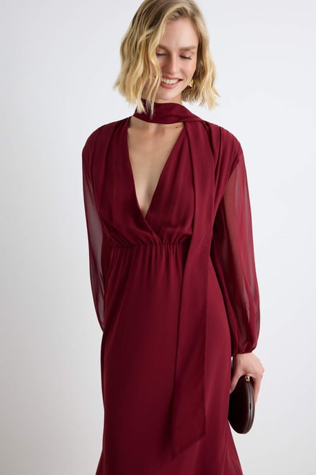 TRENDYOLMİLLA Damen Bordeaux Einfarbig Midi Lang A-Linie Kleider - Image 5