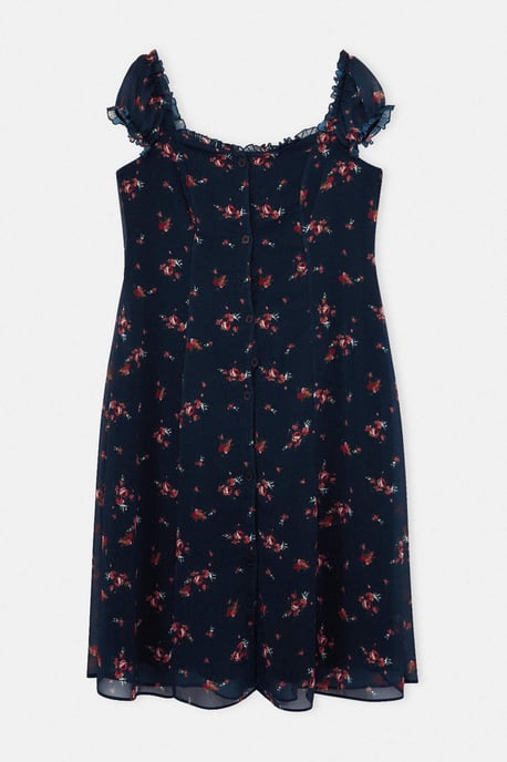 Trendyol Curve Damen Dunkelblau Geblümt Midi Kurz Casual A-Linie Große Größen Kleid - Image 3