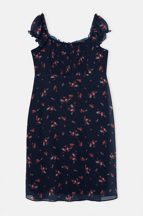 Trendyol Curve Damen Dunkelblau Geblümt Midi Kurz Casual A-Linie Große Größen Kleid - Image 5