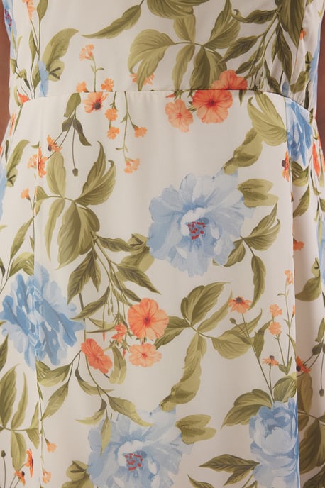 Trendyol Curve Damen Ecru Geblümt Midi Ärmellos Casual A-Linie Große Größen Kleid - Image 2