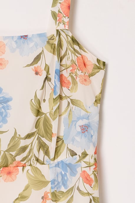 Trendyol Curve Damen Ecru Geblümt Midi Ärmellos Casual A-Linie Große Größen Kleid - Image 5