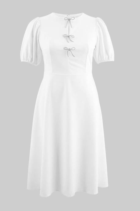 Trendyol Curve Damen Ecru Einfarbig Midi Kurz Elegant/Abend Skater Große Größen Kleid - Image 3