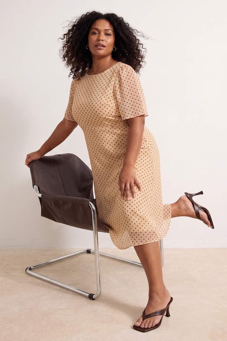 Trendyol Curve Damen Ecru Animal-Print Midi Kurz Casual A-Linie Große Größen Kleid - Image 6