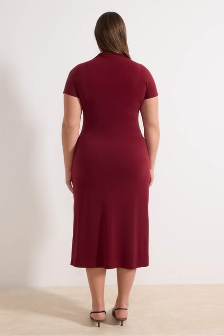 Trendyol Curve Damen Bordeaux Einfarbig Midi Kurz Casual Gerade Große Größen Kleid - Image 4