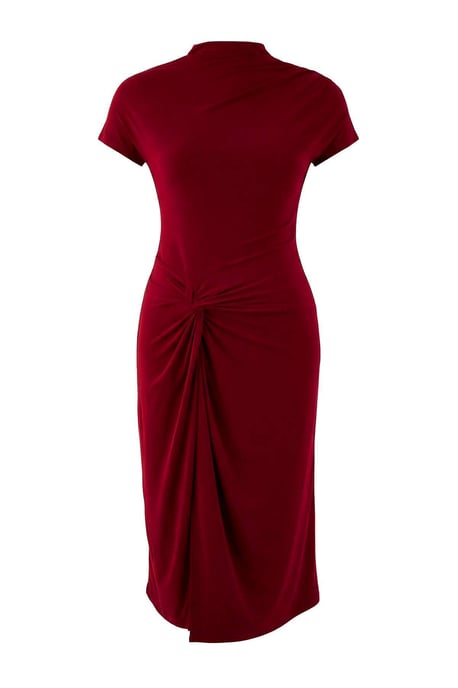 Trendyol Curve Damen Bordeaux Einfarbig Midi Kurz Casual Gerade Große Größen Kleid - Image 5