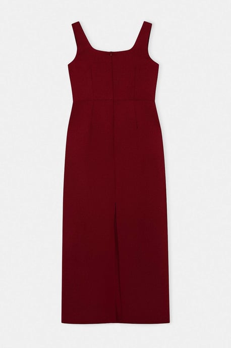 Trendyol Curve Damen Bordeaux Strukturiert Midi Ärmellos Bodycon Große Größen Kleid - Image 5