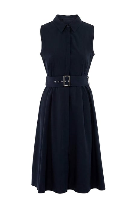Trendyol Curve Damen Dunkelblau Einfarbig Midi Ärmellos Hemdblusenkleid Große Größen Kleid - Image 3