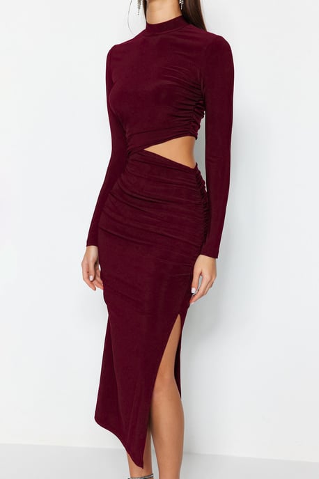 TRENDYOLMİLLA Damen Bordeaux Einfarbig Midi Lang Elegant/Abend Gerade Kleider - Image 3