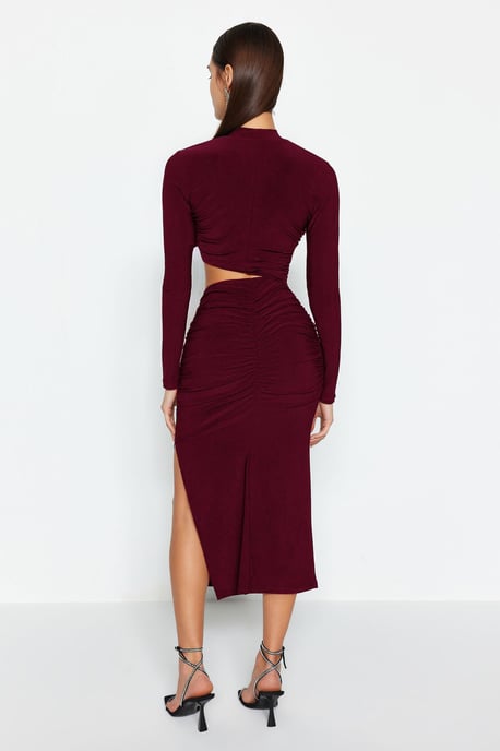TRENDYOLMİLLA Damen Bordeaux Einfarbig Midi Lang Elegant/Abend Gerade Kleider - Image 4