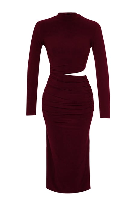 TRENDYOLMİLLA Damen Bordeaux Einfarbig Midi Lang Elegant/Abend Gerade Kleider - Image 5