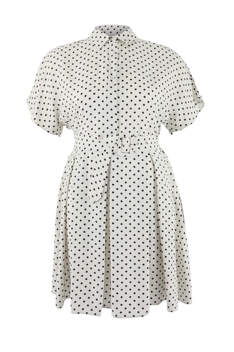 Trendyol Curve Damen Ecru Gepunktet Midi Kurz Casual Skater Große Größen Kleid - Image 3
