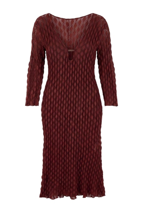 Trendyol Curve Damen Bordeaux Strukturiert Midi Lang Bodycon Große Größen Kleid - Image 1