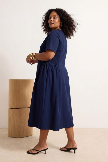 Trendyol Curve Damen Dunkelblau Einfarbig Midi Kurz Casual Skater Große Größen Kleid - Image 2