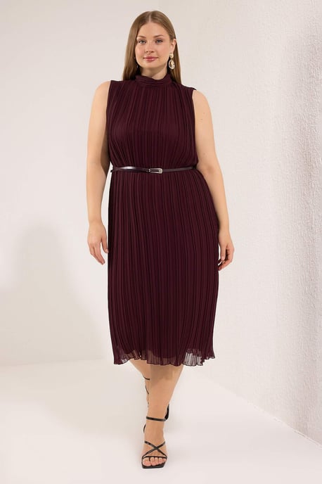 Trendyol Curve Damen Bordeaux Einfarbig Midi Ärmellos Abend / Alltag Gerade Große Größen Kleid - Image 6