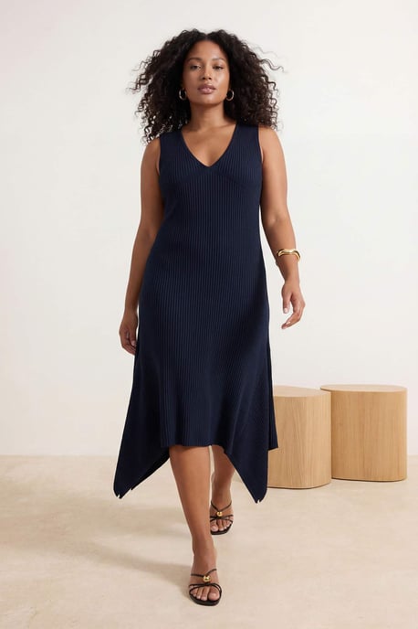 Trendyol Curve Damen Dunkelblau Einfarbig Midi Ärmellos Casual A-Linie Große Größen Kleid - Image 6