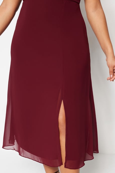Trendyol Curve Damen Bordeaux Einfarbig Midi Kurz Casual A-Linie Große Größen Kleid - Image 2
