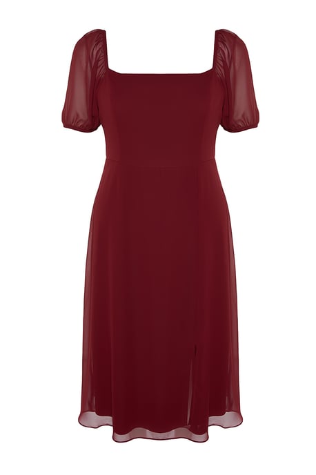 Trendyol Curve Damen Bordeaux Einfarbig Midi Kurz Casual A-Linie Große Größen Kleid - Image 5
