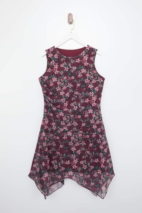 Trendyol Curve Damen Bordeaux Geblümt Midi Ärmellos Casual A-Linie Große Größen Kleid - Image 5