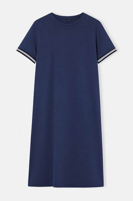 Trendyol Curve Damen Dunkelblau Einfarbig Midi Kurz Casual Gerade Große Größen Kleid - Image 3
