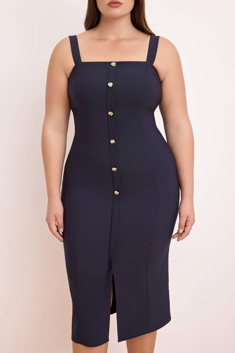 Trendyol Curve Damen Dunkelblau Einfarbig Midi Ärmellos Casual Bodycon Große Größen Kleid - Image 2