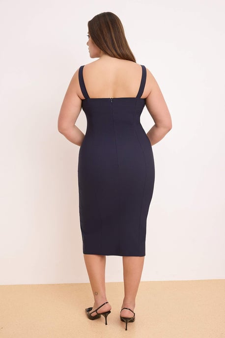 Trendyol Curve Damen Dunkelblau Einfarbig Midi Ärmellos Casual Bodycon Große Größen Kleid - Image 3