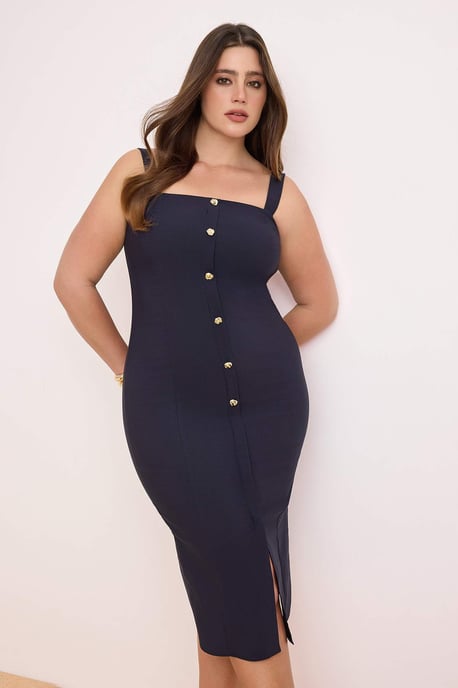 Trendyol Curve Damen Dunkelblau Einfarbig Midi Ärmellos Casual Bodycon Große Größen Kleid - Image 6